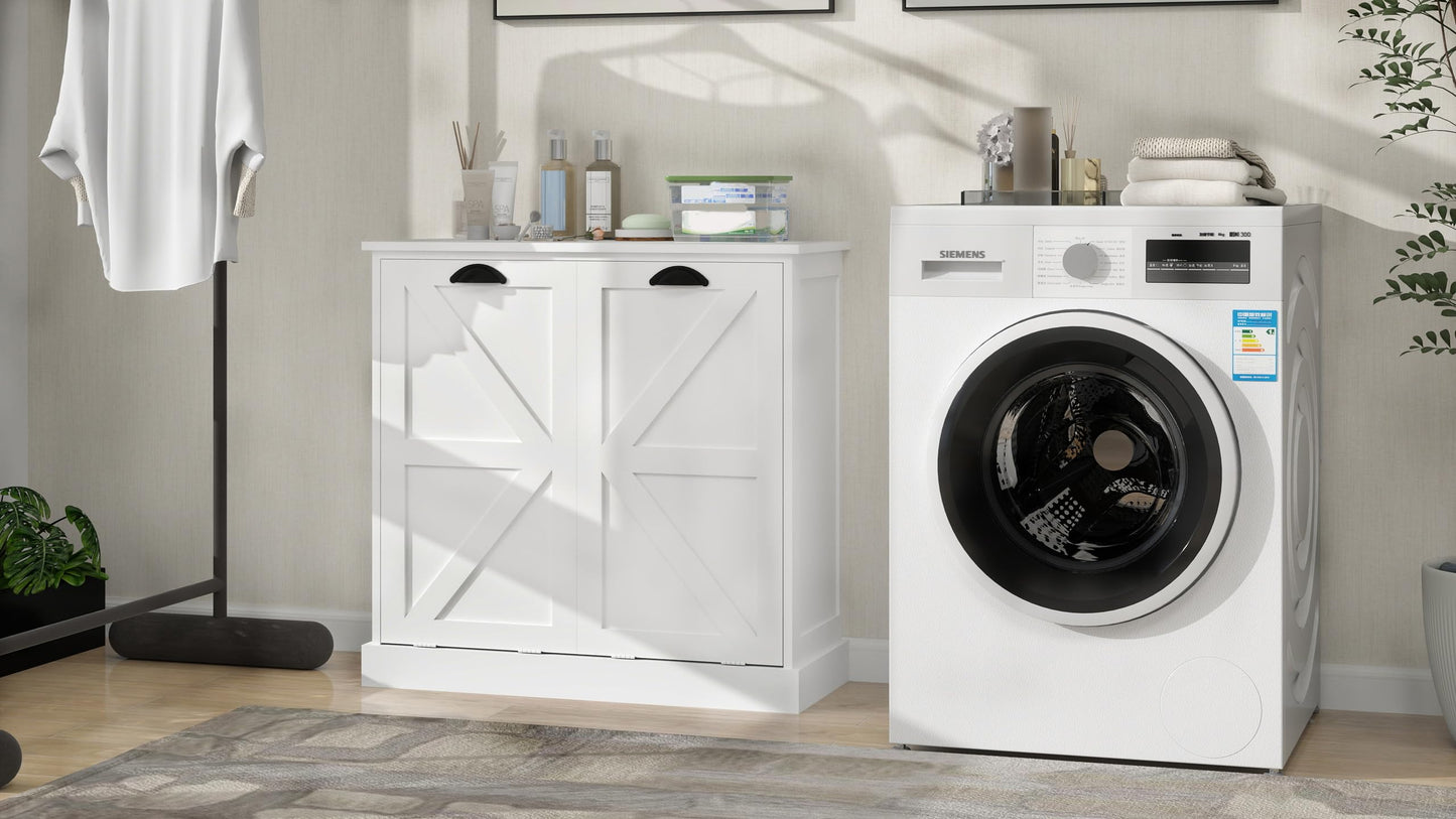 agnixnaf Laundry Sorter Cabinet, Two-Compartment Tilt-Out, White Storage Cabinet, for Small Bothroom