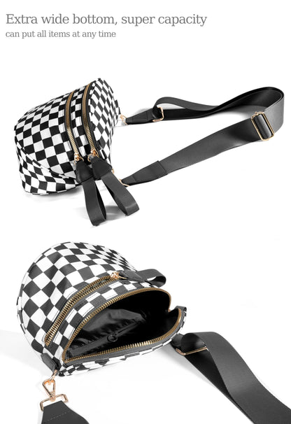 Spacious Checkered Nylon Crossbody Bag Bum Bag Checkered Handbags Wallets for Women