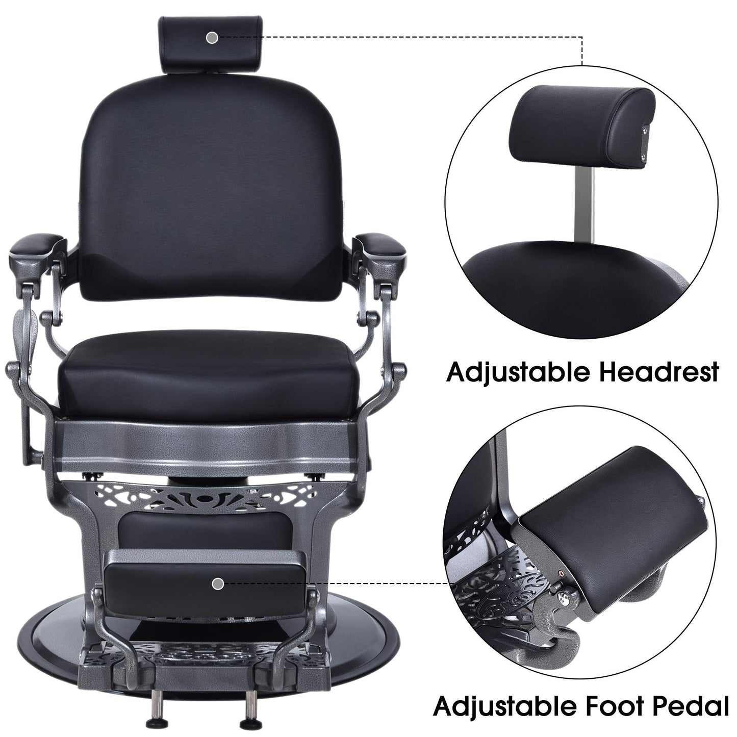 BarberPub Heavy Duty Vintage Barber Chair All Purpose Hydraulic Recline Salon Beauty Spa Equipment 3850 (Black)