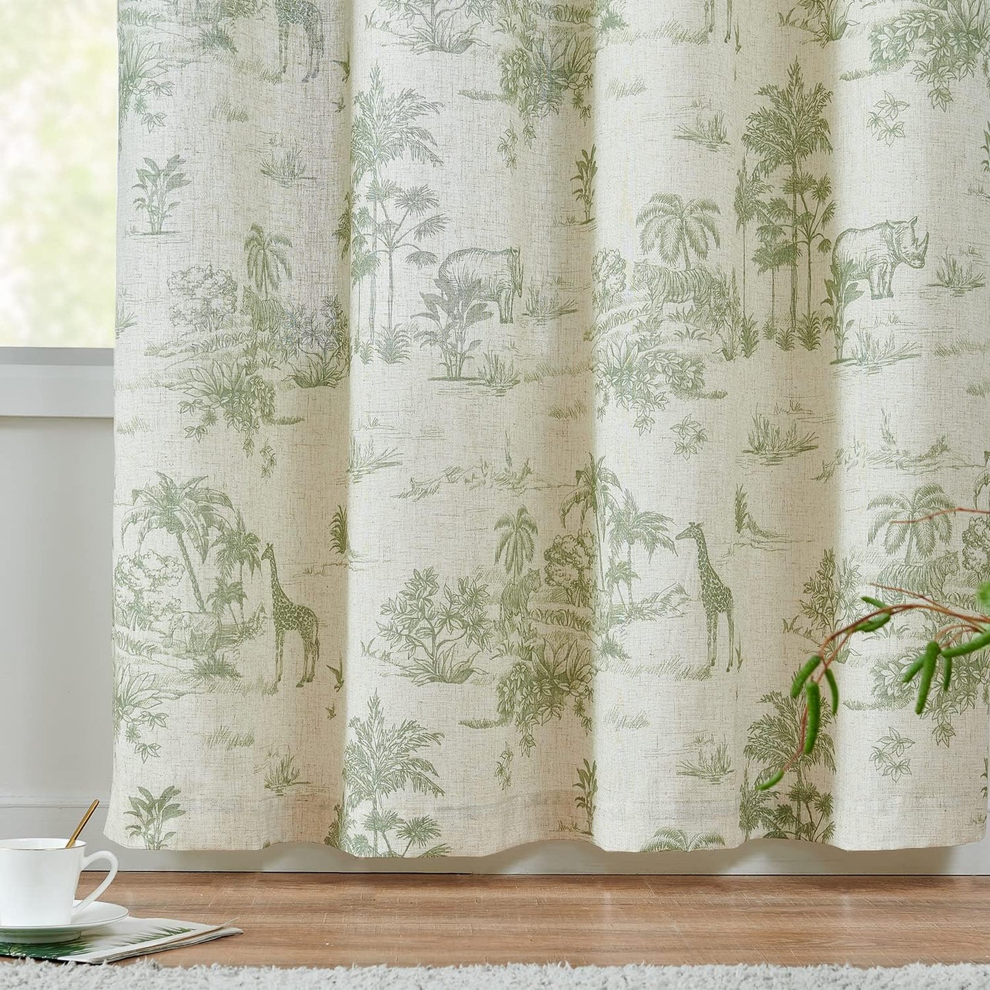 jinchan 63 Inches Country 2 Linen Toile Curtains Long for Living Room Toile de Jouy Floral Curtains French Farmhouse