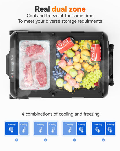 WOLFBOX 12V Car Refrigerator, 39 Quart Dual Zone Car Fridge, Portable Freezer(-8℉~68℉) with 12/24V DC 100/240V AC, APP Control Electric Cooler for Car, RV, Camping, Travel and Home Use