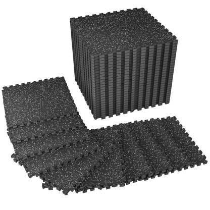 SUPERJARE 1" Extra-Thick Rubber Top Exercise Mat, Puzzle Gym Flooring for Home Gym, Gym Mat for Workout Equipment, Interlocking Floor Tiles with EVA Foam, 36 Pcs 144 Sq Ft, Black/Grey