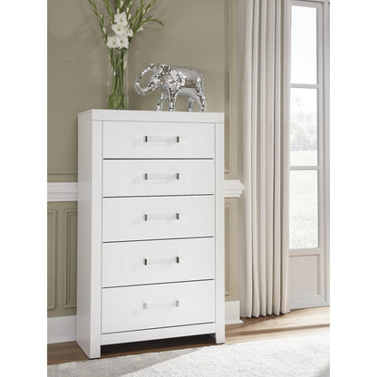 Signature Design by Ashley Marzoni Contemporary 5-Drawer Chest with Safety Stop, White