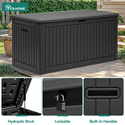 YITAHOME 320 Gallon Large Deck Box with Divider & Side Handles, Outdoor Double-Wall Storage for Patio Furniture Cushions, Garden Pool Accessories, Water Resistant & Lockable