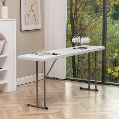 BTEXPERT Set of 5, 5-Foot - 60" Long White Plastic Folding Seminar Training Table Portable 18" Wide Narrow, 29" High, Events Indoor Outdoor Lightweight