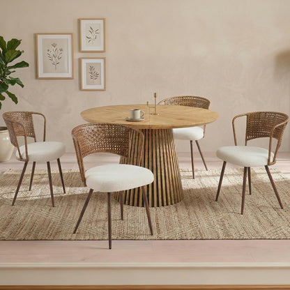 KEIKI Wicker Dining Chairs Set of 4, Farmhouse Cane Back Kitchen Chairs with Upholstered Cushion, Wingback Rattan Dining Chair with Metal Legs & Adjustable Feet, Modern Dining Room Chairs, Dark Brown
