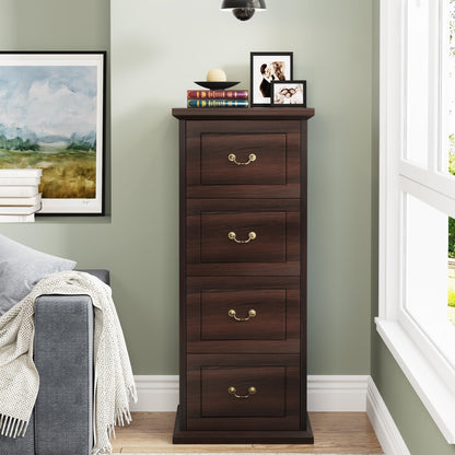 Tribesigns 4-Drawer File Cabinet, Vertical Wood Filing Cabinet for A4/Letter Size, Tall Office Drawer Chest, Rustic Storage Organizer Unit for Home Office, Dark Walnut
