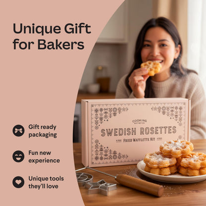 Swedish Rosette Iron Set with Handle Cooking Gifts – Rosette Maker & Bunuelos Mold Valentine's Day Baking Essentials | Funnel Cake Maker & Waffle Iron Kit – Rosettes Unique Baking Gift Set for Women
