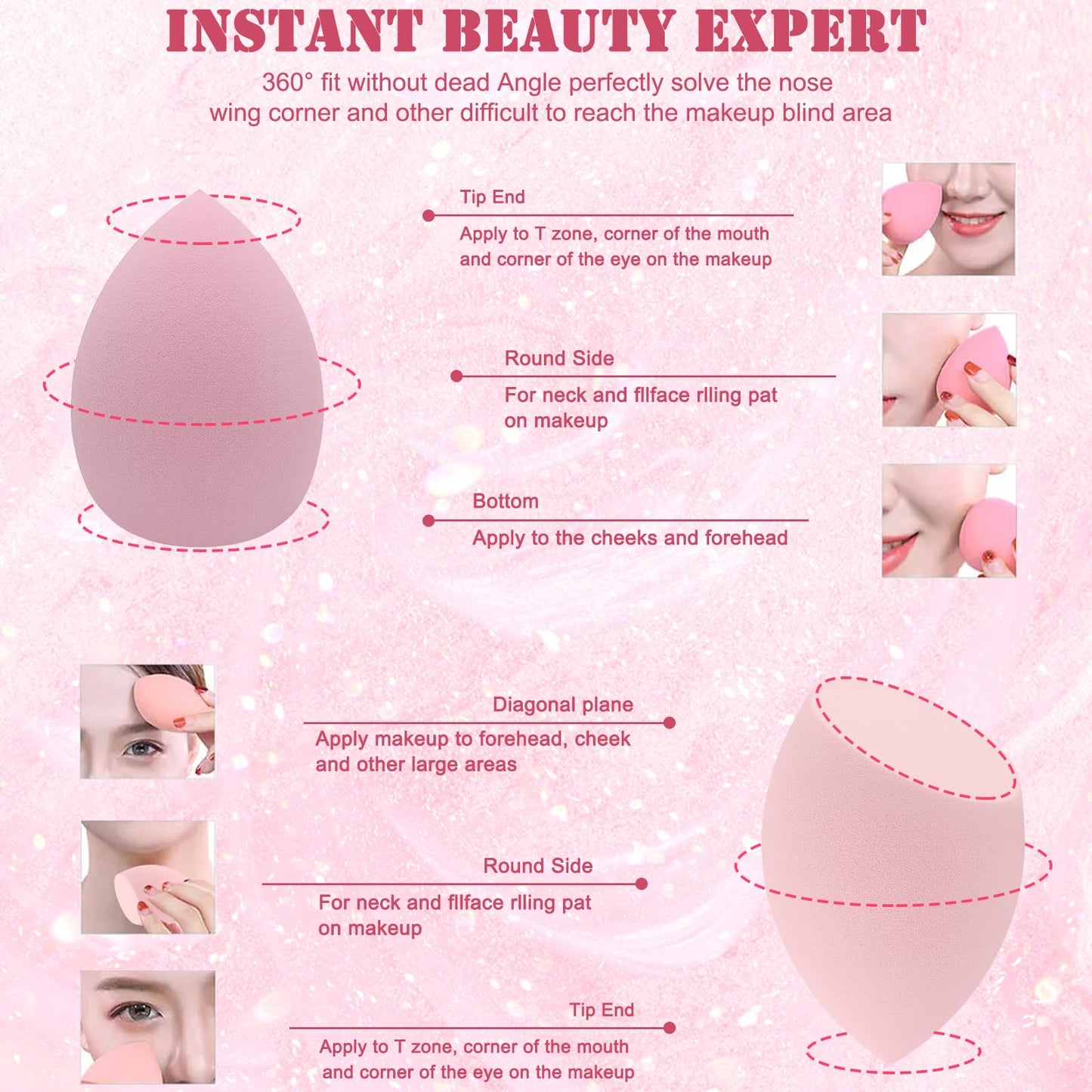 6+6 Professional Makeup Sponge Set,2.76 inch Portable Soft Sponge Setting Face Puffs,Multicolor Makeup Blending Sponge Cosmetic Applicator for Loose Powder,Liquid,Facial Makeup Tools（Pink)