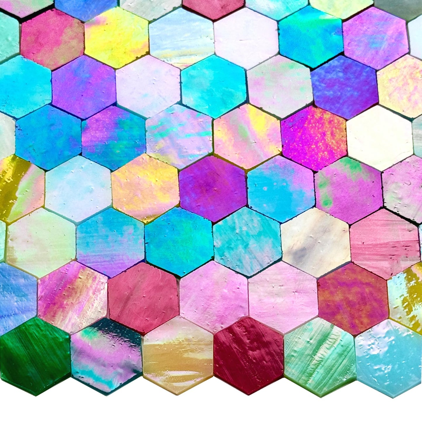 KALUCION 100 Pieces Hexagon Mosaic Tiles for Crafts Bulk, Iridescent Stained Glass Pieces Precut Hexagons for Mosaic Projects, Home Decor