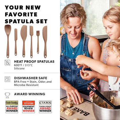 DI ORO 6-Piece Silicone Spatula Set - Rubber Kitchen Utensils for Baking, Cooking & Mixing - Heat-Resistant 600°F BPA Free Spatulas for Nonstick Cookware - Dishwasher Safe (Cinnamon)