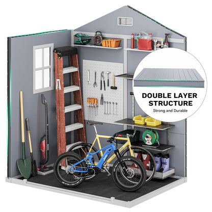 DWVO 6x4.4 FT Resin Storage Shed with Reinforced Floor, Outdoor Storage Shed with Lockable Door, Window and Vents, Waterproof Plastic Tool Storage for Garden, Backyard, Patio, Lawn