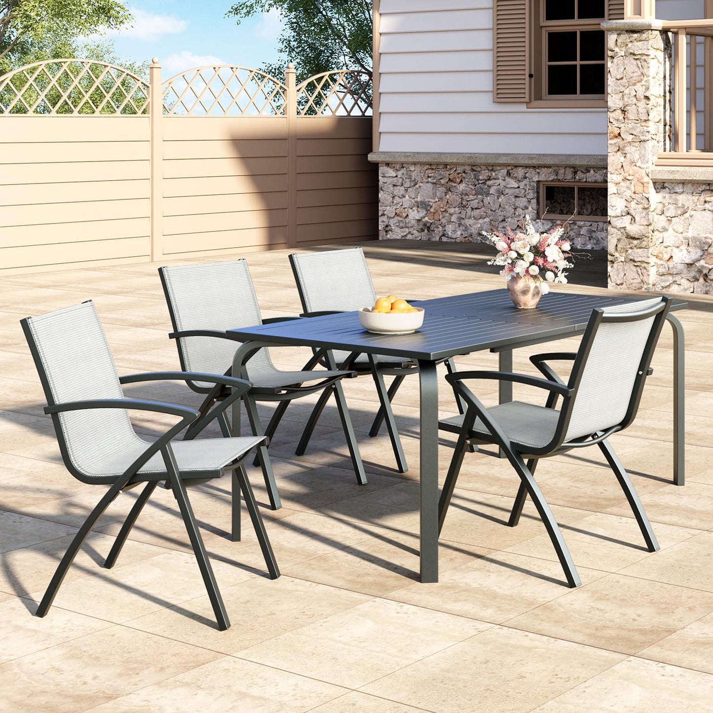 Patio Dining Chairs Set of 6, Outdoor Stackable Chairs with Metal Frame and Backrest, All Weather Breathable Patio Lawn Chair for Garden and Backyard