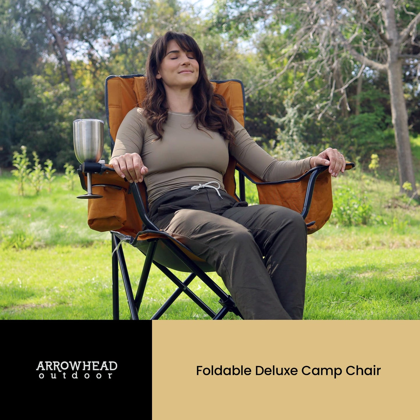 ARROWHEAD OUTDOOR 2-Pack Portable Folding Camping Quad Chair w/ 6-Can Cooler, Cup & Wine Glass Holders, Heavy-Duty Carrying Bag, Padded Armrests, Headrest & Seat, Supports up to 550lbs