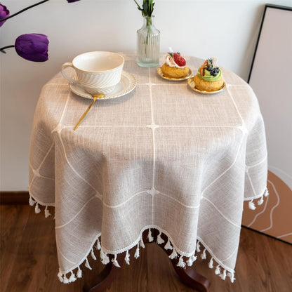 Gernaice 24x24 Inch, Rustic Embroidered Small Tablecloth Lattice Square Tassel Table Cover Dust-Proof for Kitchen