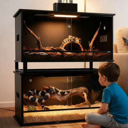 waazoorep 4x2x2 PVC Reptile Enclosure,120Gallon Reptile Tank Large Terrarium for Bearded Dragon,Snake,Ball Python,Gecko,Turtle with Front Glass Sliding Door and Top Screen Ventilation