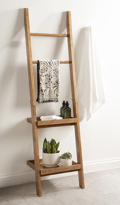 Kate and Laurel Lowry Farmhouse Wood Ladder Shelf; 18 x 14 x 58; Natural Wood; Decorative Modern Leaning Shelf for Storage and Display