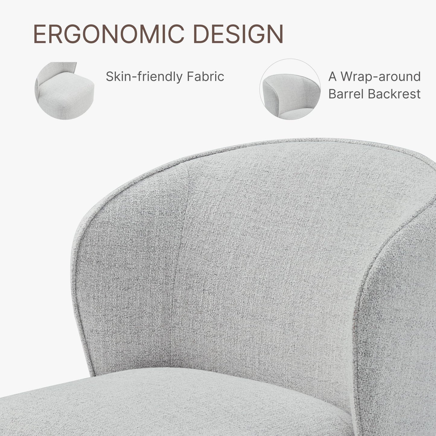 KISLOT Upholstered Dining Chairs with Wheels, No Assembly Stain Resistant Fabric Modern Barrel Armchair with Casters, Dining Room Chairs for Kitchen Living Room Bedroom, Light Grey, Set of 2