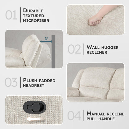 Lexicon Manual Double Reclining Loveseat, Textured Microfiber Wall Hugger Recliner Loveseat, Pillow Top Arms, 2 Seater Couch for Living Room/Theater Seating/Apartment, Easy Assembly, Vanilla Beige