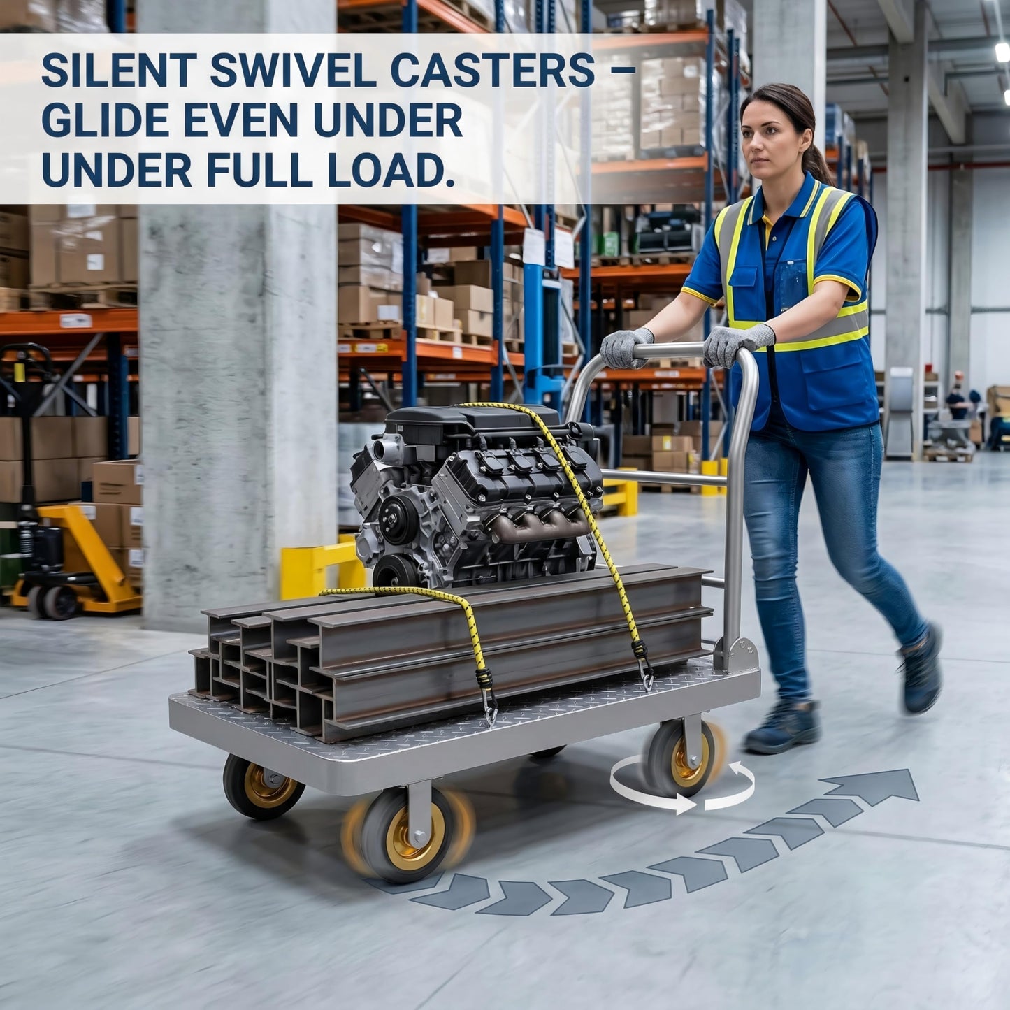 48" x 26" 2-in-1 Platform Truck Cart, 3650lbs Heavy Duty Flatbed Cart Dolly with Wheels, Industrial Cold Rolled Steel Push Cart for Warehouse & Moving, Includes 2 Pairs Gloves & Bungee Cord