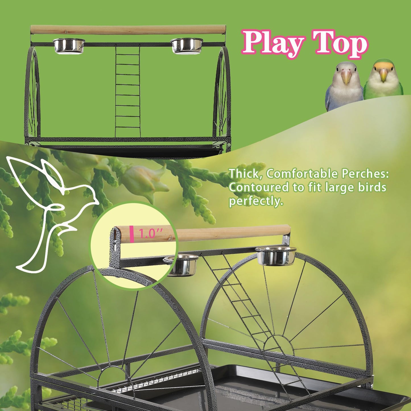 Sinopet 68'' Large Parrot Cage, Large Bird Cages for Parrots,Conure Cage for Birds, Cockatiel Cage with Play Top,Feeders,Slide-Out Tray,Seed Catcher,Birdcage Toys for Cockatoo,African Grey,Lovebird
