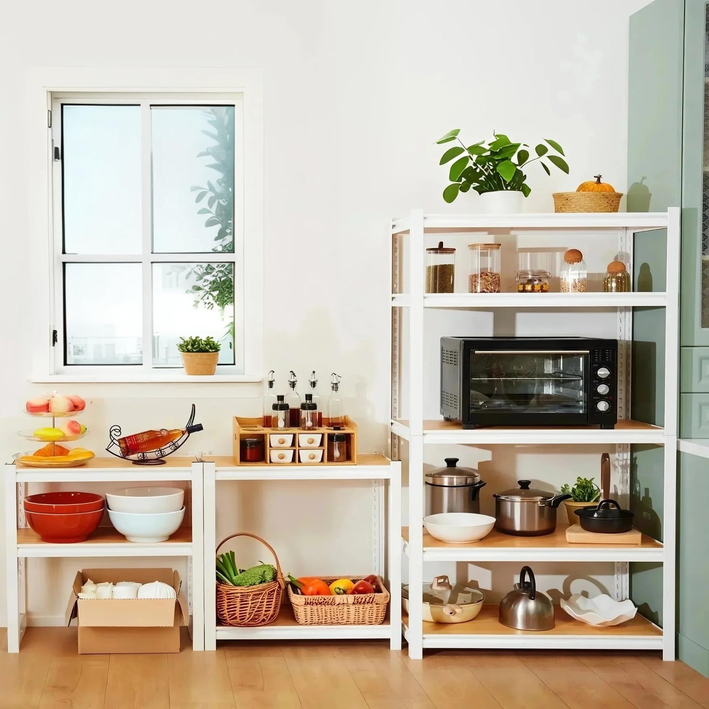skillmaid 5 Tier White Storage Shelves - Adjustable Pantry Shelves Metal Closet Shelf, Heavy Duty Shelving Unit Utility Rack Organizer for Kitchen Closet Pantry Garage, 28" W x 12" D x 59" H, Set of 4