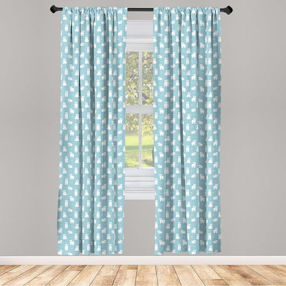 Ambesonne Bear Window Curtains, Cartoon Style Polar Bear Cubs on Sea Backdrop, Lightweight Decor 2-Panel Set, 28" x