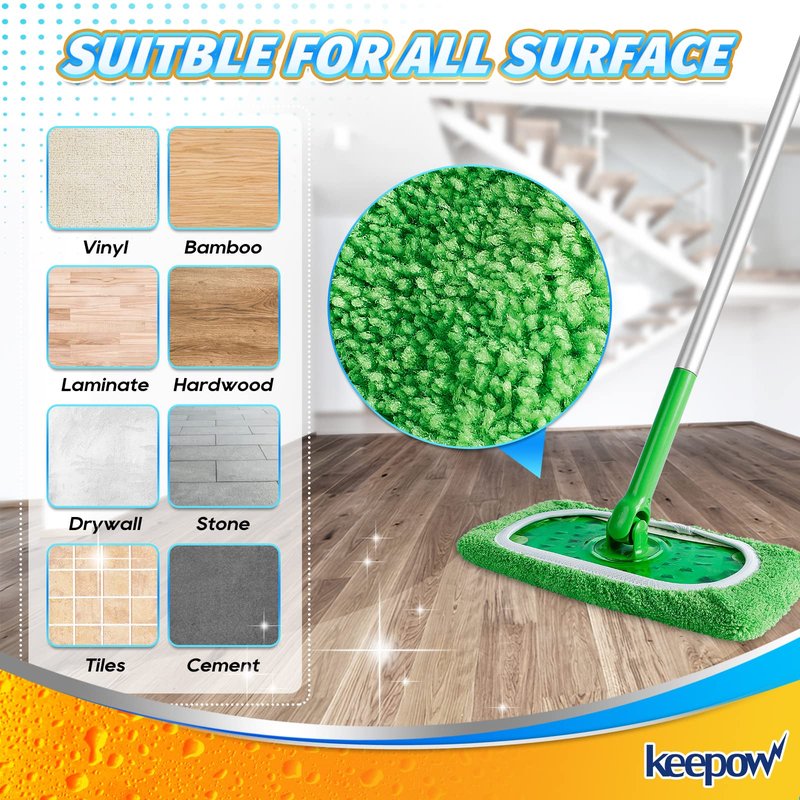 KEEPOW Reusable Mop Pads Compatible with Swiffer Sweeper Mop, Dry Sweeping Cloths for Swiffer Pads, 8 Pack Washable Microfiber Wet Mopping Cloth Refills for Surface/Hardwood Floor Cleaning