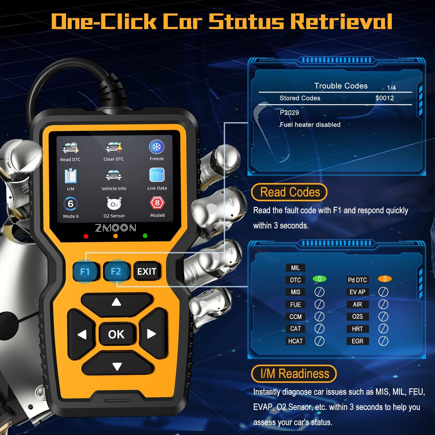 ZMOON ZM201 Professional OBD2 Scanner Diagnostic Tool, Enhanced Check Engine Code Reader with Reset OBDII/EOBD Car Diagnostic Scan Tools for All Vehicles After 1996, 2025 Upgraded