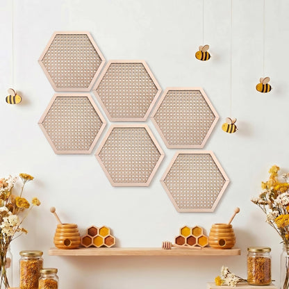 Ripeng 6 Pcs Honey Comb Decorations 11.8 Inch Hexagon Wall Decor Farmhouse Wood Earthy Hexagon Wall Panels Modern Hollow Carved Design Rustic Abstract Decor for Living Room Kitchen(Hollowed Style)