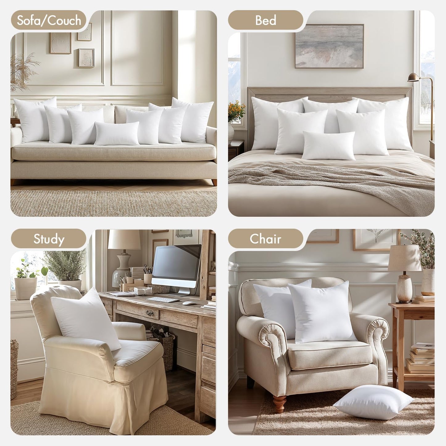 MIULEE Throw Pillow Inserts - Pack of 4, 20x20 Inch, 100% Virgin Microfiber Filling for Ultimate Comfort