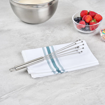 Restaurantware 10.5 in Stainless Steel Ball Whisk - German Standard Egg Beater with Ergonomic Handle, Dishwasher Safe - Manual Mixer Cooking Whisk for Baking, Stirring, Sauces, Beating