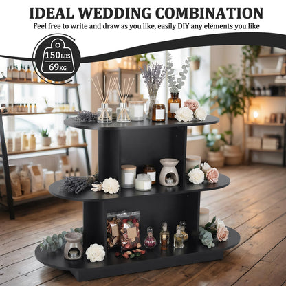 3 Tier Wooden Oval Display Table Modern Standing Display Riser Shelf Retail Table for Stores Vendor Events 55in W x 23.6in D x 35in H