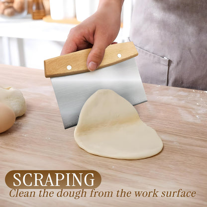 ROCKFEELTEE Multipurpose Bench Scraper, Dough Scraper and Dough Cutter for Flat Top Griddle, Bread, Pizza, and Pastry – Stainless Steel Griddle Scraper Chopper for Baking and Cooking