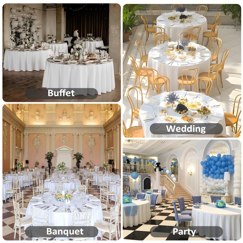 Heneger 8 Pack White Round Tablecloth 120 Inch White Table Cloth Stain and Wrinkle Resistant Reusable and Washable Polyester Fabric Table Covers for Buffet Wedding Party and Banquet