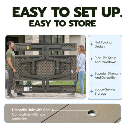 LIFETIME 6-Foot Folding Picnic Table with Benches, Seats 8, Heavy-Duty HDPE Tabletop, Steel Frame, Weather & UV Resistant Outdoor Picnic Table with Umbrella Hole