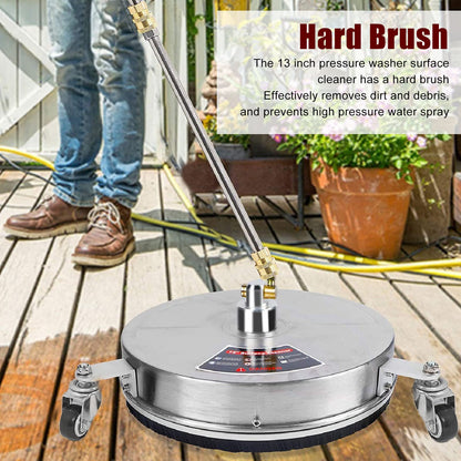 13 Inch Pressure Washer Surface Cleaner, 4000 PSI Power Washer Surface Cleaner Attachment with 4 Wheels, 1/4 Quick Connector, 2 ExWand for Cleaning Driveway, Sidewalk, Garden