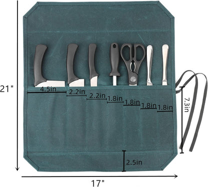 Denifiter Heavy Duty Waxed Canvas Chef Knife Storage Roll Bag, Waterproof and Durable (Dark Green)
