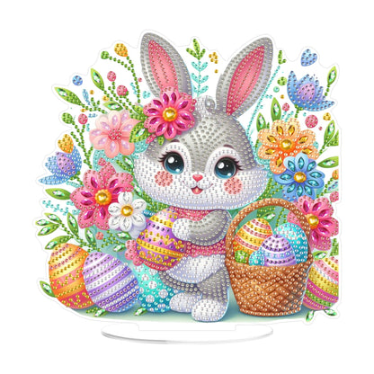 Yunzlly Easter Diamond Art Tabletop Kit, Desktop Gem Painting Ornament Kit for Adults, Table Top Acrylic Diamond Board Painting with Stand (Easter Bunny)
