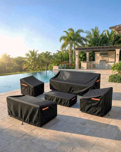BRUXOLAY 600D 32 32 18 Inches Waterproof Patio Ottoman Cover, Heavy Duty Square Outdoor Side Table Furniture Cover