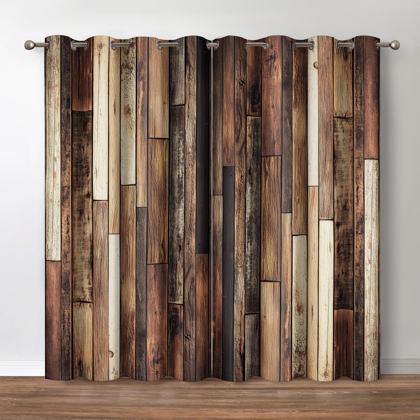 Jekeno Rustic Wooden Blackout Curtains Brown Wood Hardwood Floor Plank Board Door of Farmhouse Village Rural Lodge Retro Decor for Bedroom Living Room Grommet Window Drapes 2 Panel Set, 52"x84"