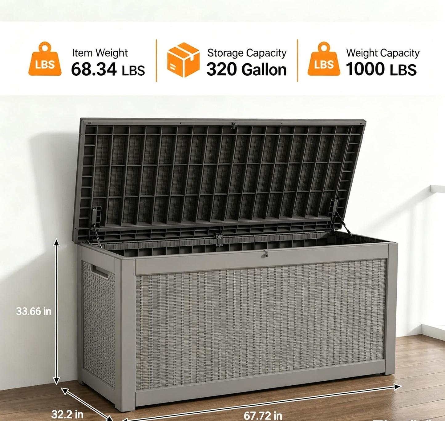 LAUSAINT HOME 320 Gallon Resin Deck Box, Package Delivery Box with Lockable Lid, Waterproof Outdoor Storage Box For Garden Tools, Patio Cushions(320 Gallon,Brown)