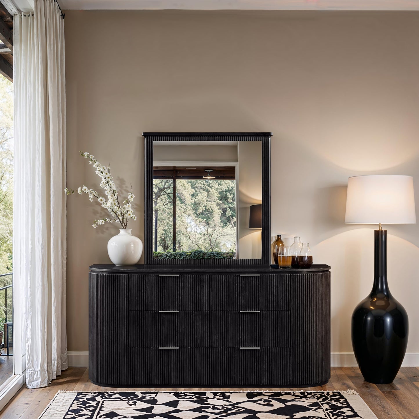 Meridian Furniture 818Black-D Astrid Collection Modern | Contemporary Dresser with Rich Black Finish, Mix of Solid Wood, MDF and Oak Veneer, Fluted Wood, 70" W x 20" D x 33" H, Black