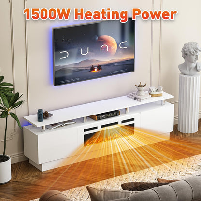 MXV 80" Fireplace TV Stand, Modern Entertainment Center & 36 Inch Electric Fireplace with Remote Control, LED Light, Fire Place Tv Stand for Living Room for TVs up to 90", White + White