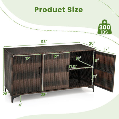 Giantex 84-Gallon Wicker Deck Box - Patio Storage Cabinet, 3-Door PE Rattan Storage Container with Removable Shelves, Indoor & Outdoor Package Box for Porch, Patio Furniture Cushions Tools (Brown)