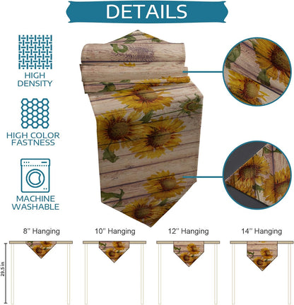 Cotton and Linen Triangle Table Runners, 108 Inches Long, Blooming Sunflowers Dresser Scarves for Wedding Party