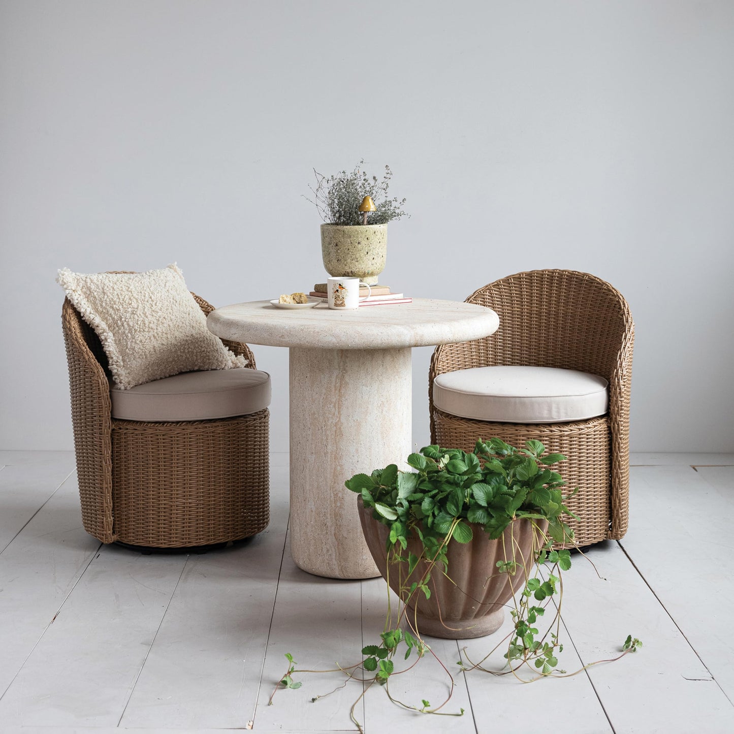 Creative Co-Op Indoor/Outdoor Concrete Table, Natural Travertine Color