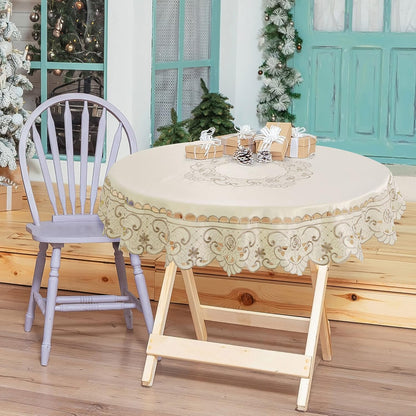 uxcell Round Tablecloth - Flower Embroidered Round Table Cover for Holiday Party, 48" Dia., Waterproof