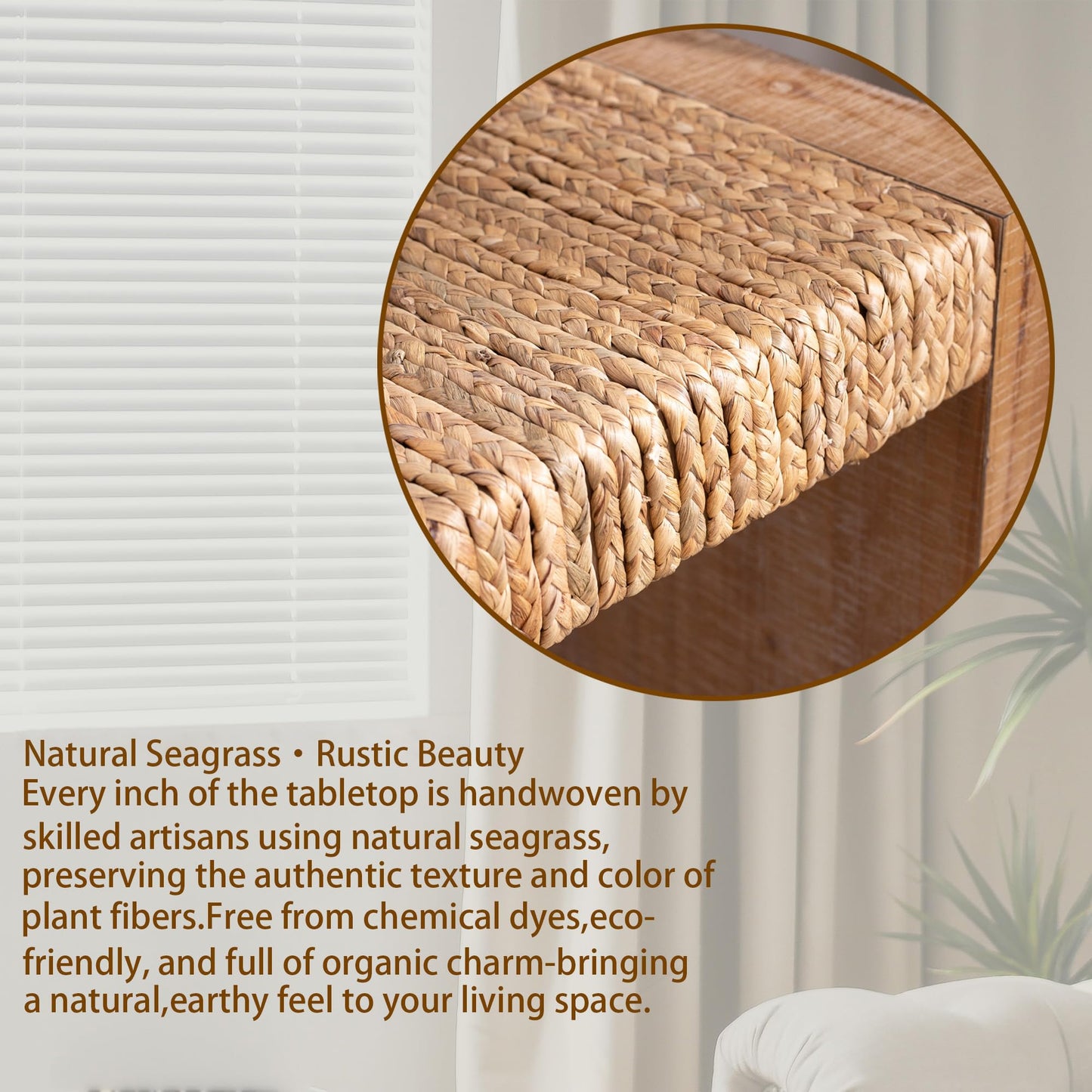 KEIKI 69" Seagrass Console Table, Handwoven Tabletop with Engineered Wood Frame – Stylish Entryway Table or Sofa Table – Versatile Hallway Accent – Natural
