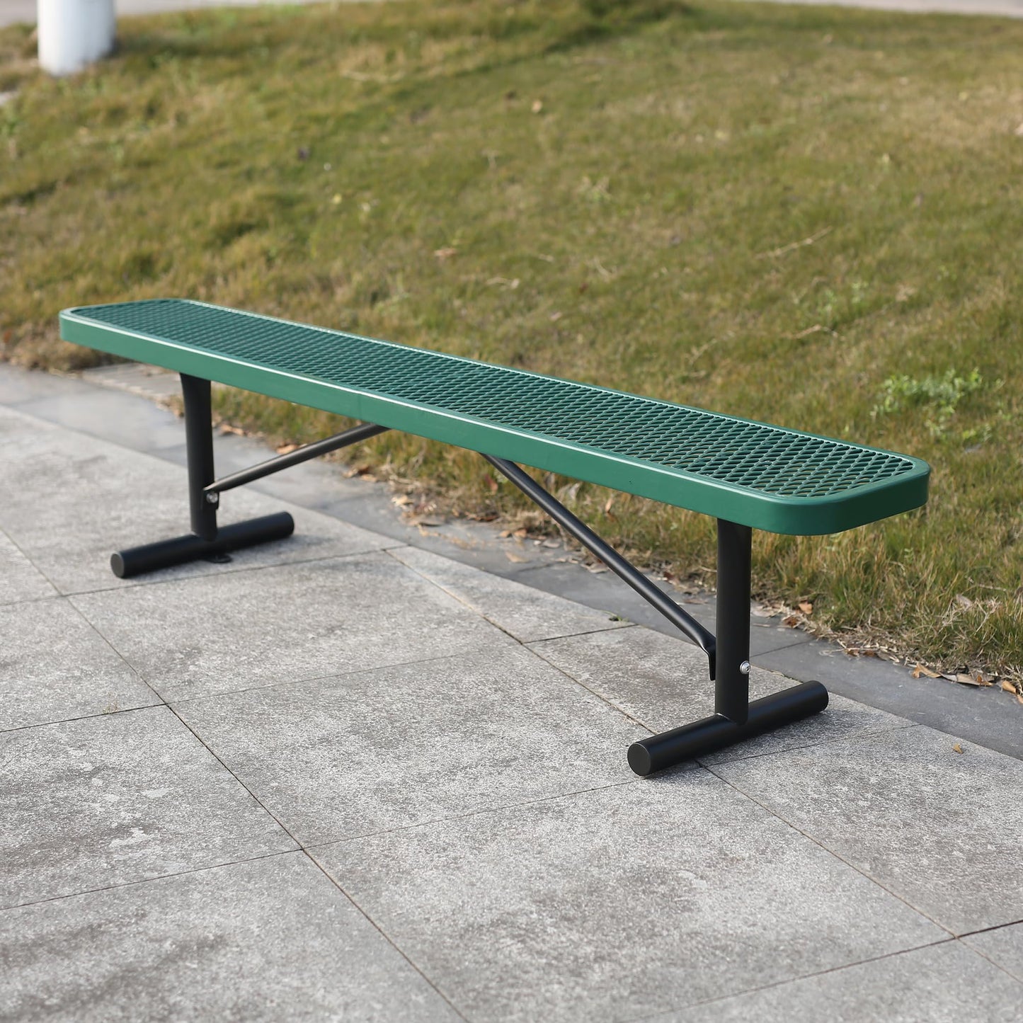 Sunnibety 6 Feet Heavy Duty Metal Park Bench for Outside, Outdoor Bench with Portable Frame, Commercial Benches for Shopping Mall, Store, Park, Patio, Deck, Green